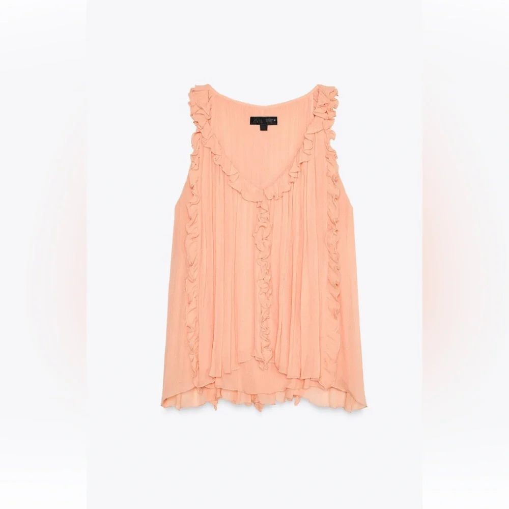Zara Light Coral Ruffled Blouse - Picture 5 of 6